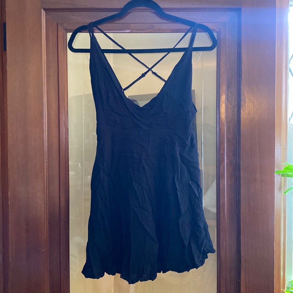 Black babydoll micro mini strappy dress